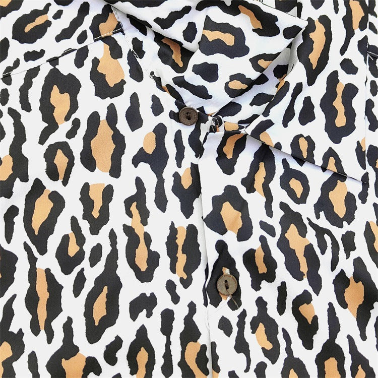 GUILTYPARTIES TIGER Shirts 23AW autumn and winter leopard print Hawaiian rayon short-sleeved shirt