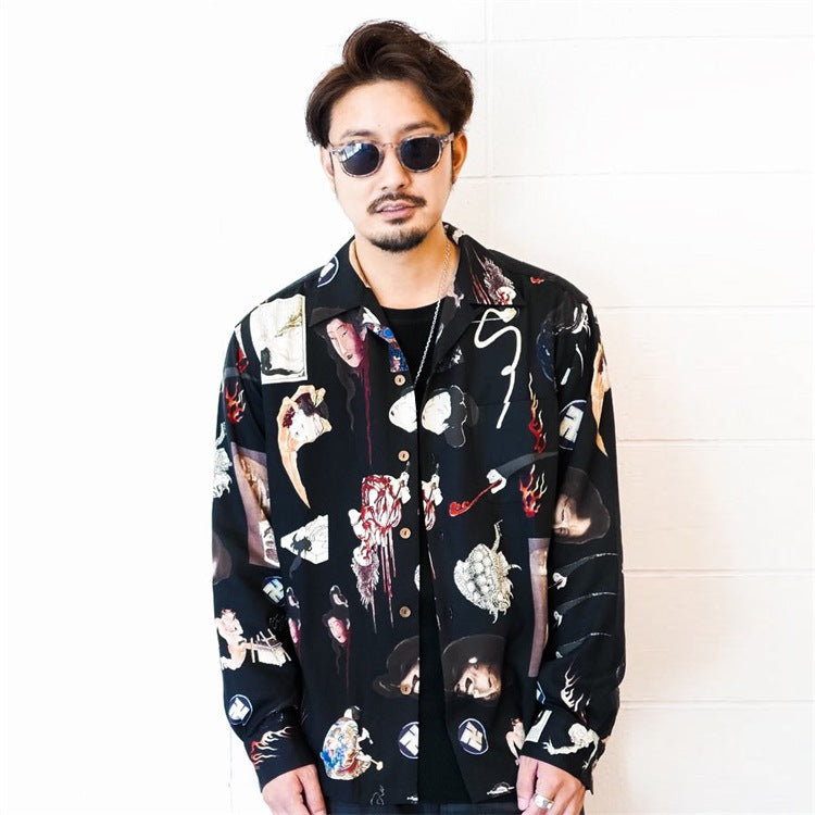 GUILTYPARTIES TIGER Long sleeved shirt, Ukiyo-e graffiti Hawaiian long-sleeved shirt men