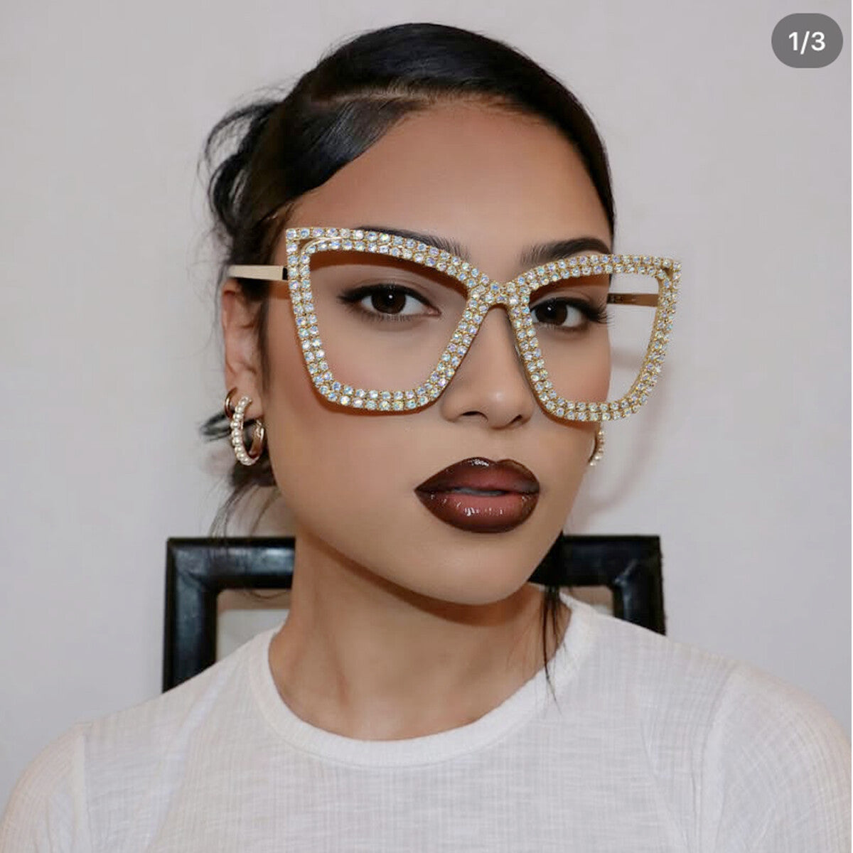 Trendy punk glasses cross frame big cat eyes with diamonds
