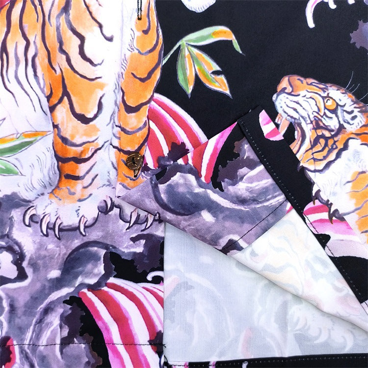 GUILTYPARTIES TIGER Shirts 22SS Flower and Tiger Print Loose Hawaiian Short Sleeve Shirt Men