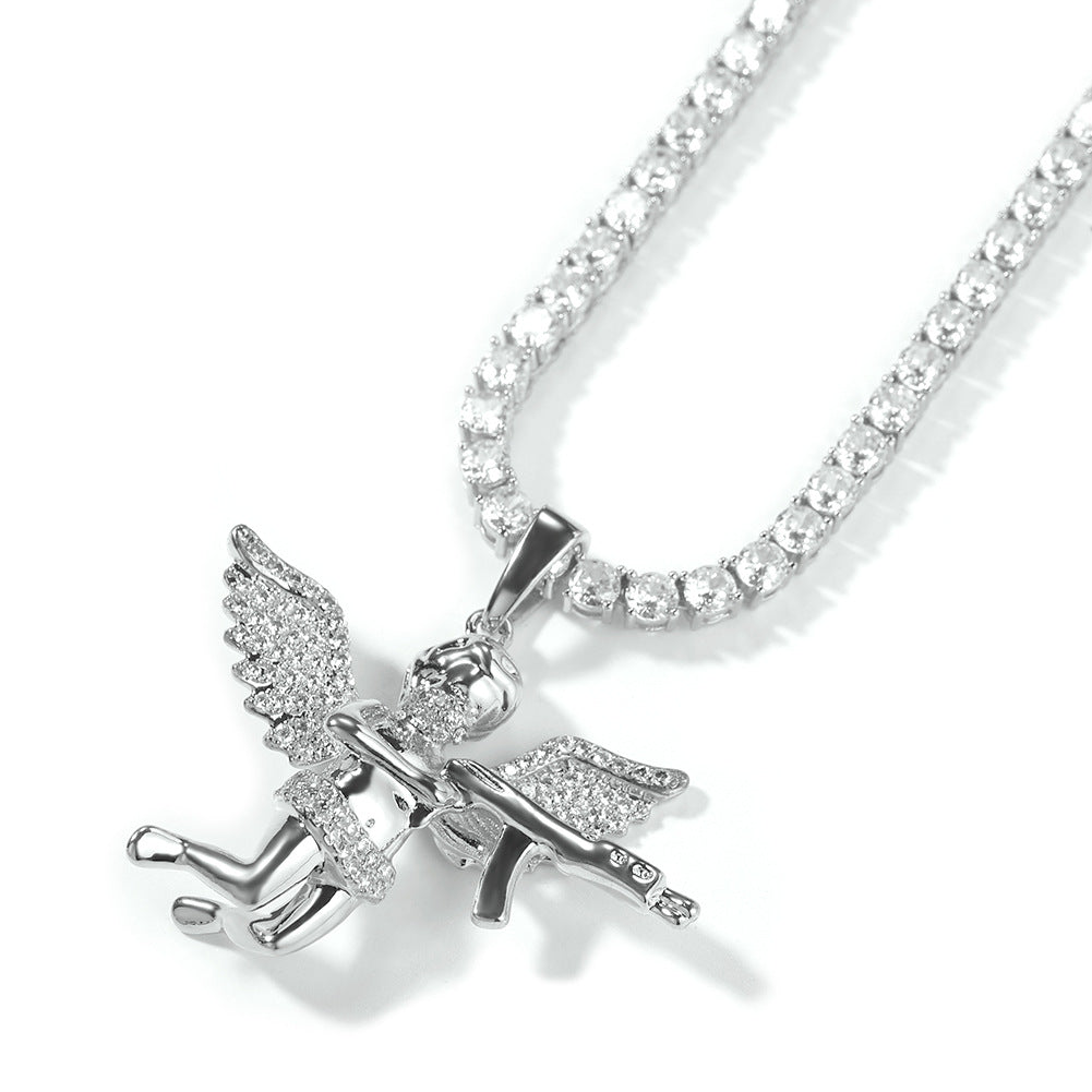 Jewelry Hip Hop Jewelry Gun Pendant Copper Zircon Angel Pieces Animal Spectrum