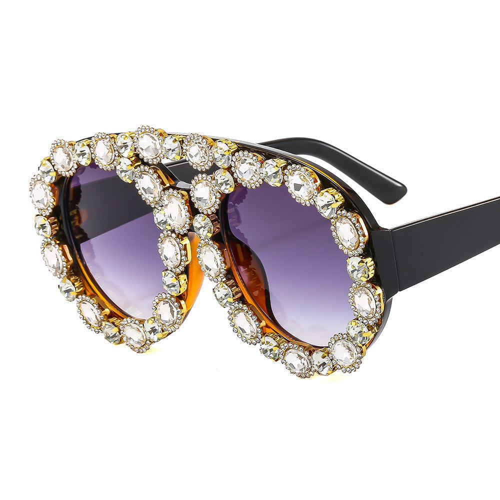 Trendy punk glasses double beam oval