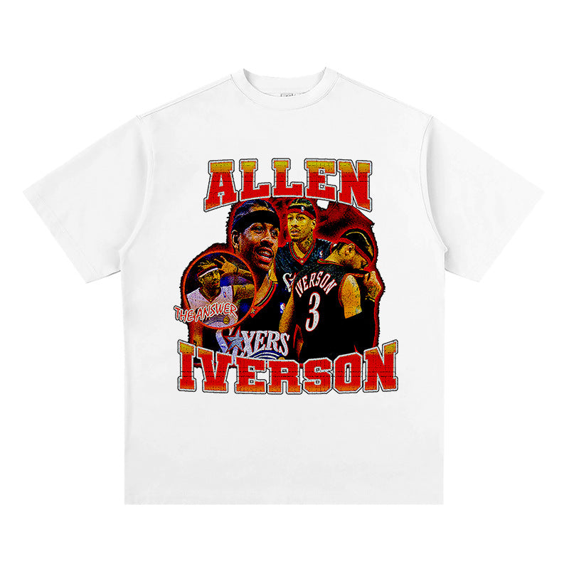 Nba T Shirt Allen Iverson Printed Short-Sleeved T-shirt Heavy Men and Women High-quality pure cotton comfortable and trendy clothing