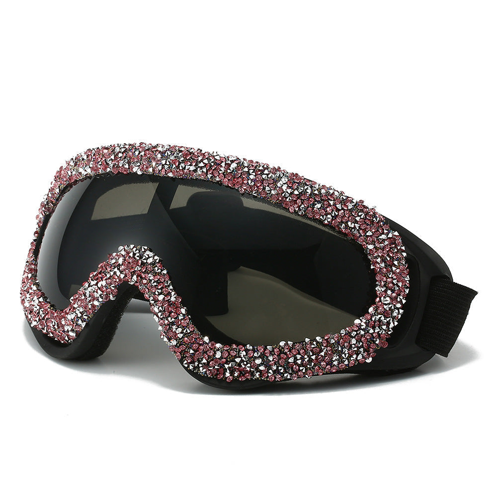 Trendy punk glasses sand and dustproof diamond windshield