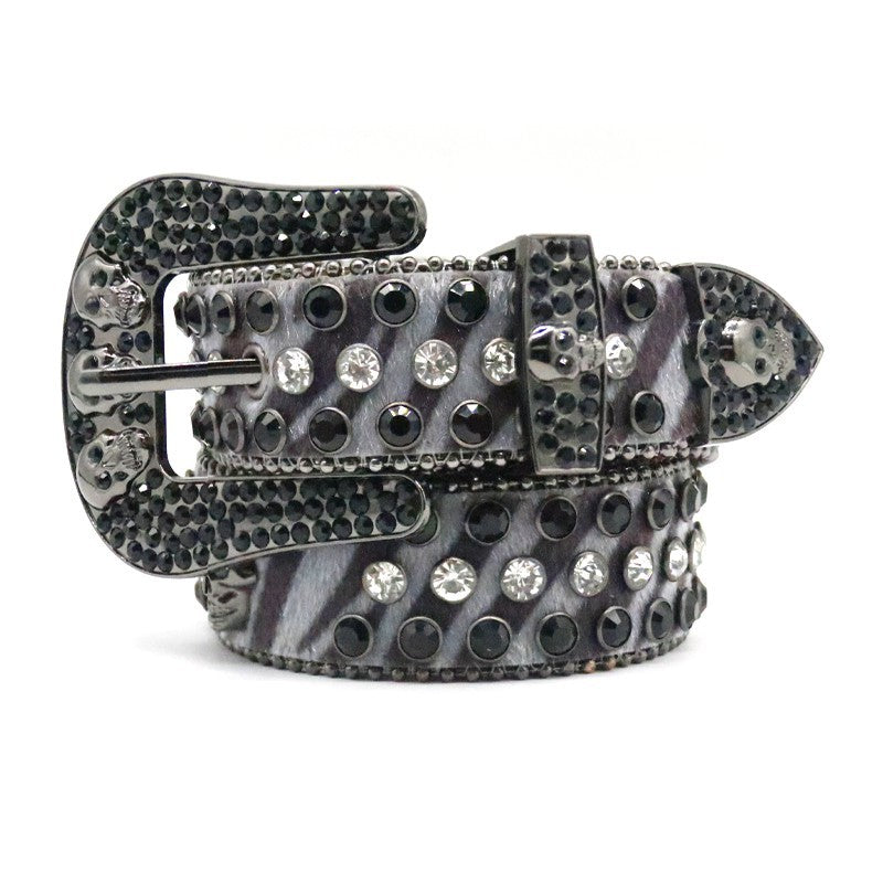 Hip-hop punk rhinestone belt skull pu leopard print punk style