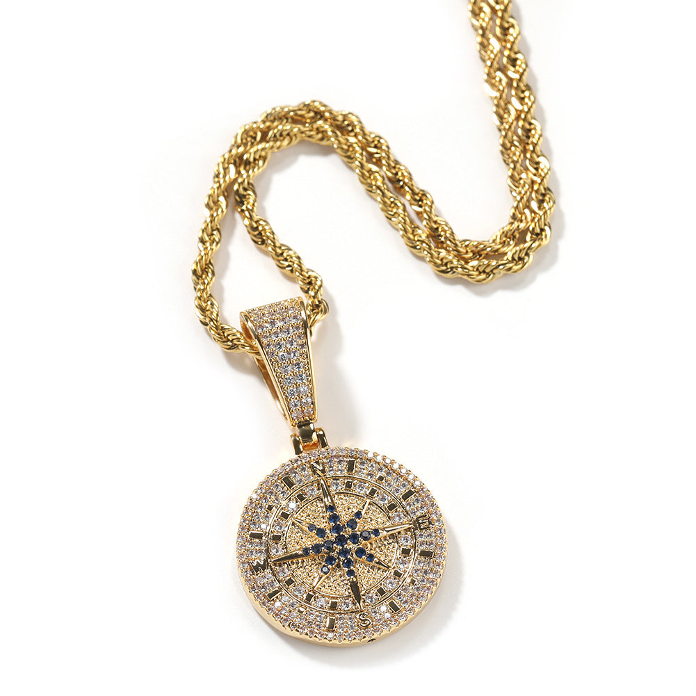 Jewelry Diamond Compass Pendant Necklace Vintage Spectrum Dog Tags