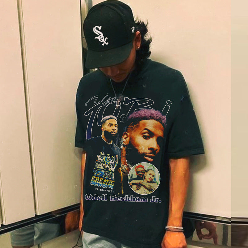 Nba T Shirt Printed Short-Sleeved T-shirt Washed Distressed Top Summer High-quality pure cotton comfortable and trendy clothing