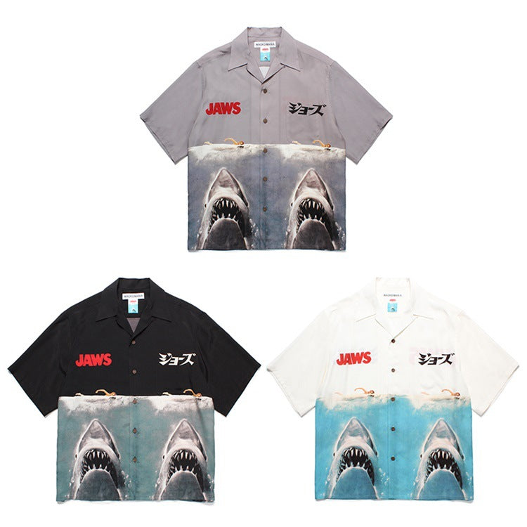 GUILTYPARTIES TIGER Shirts Great White Shark Hawaiian Short Sleeve Shirt Trendy Shirt Men
