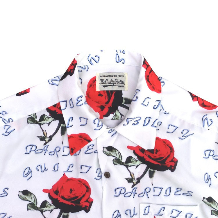 GUILTYPARTIES TIGER Shirts 21ss Rose ALOHA full print, Hawaiian short-sleeved shirt for men and women