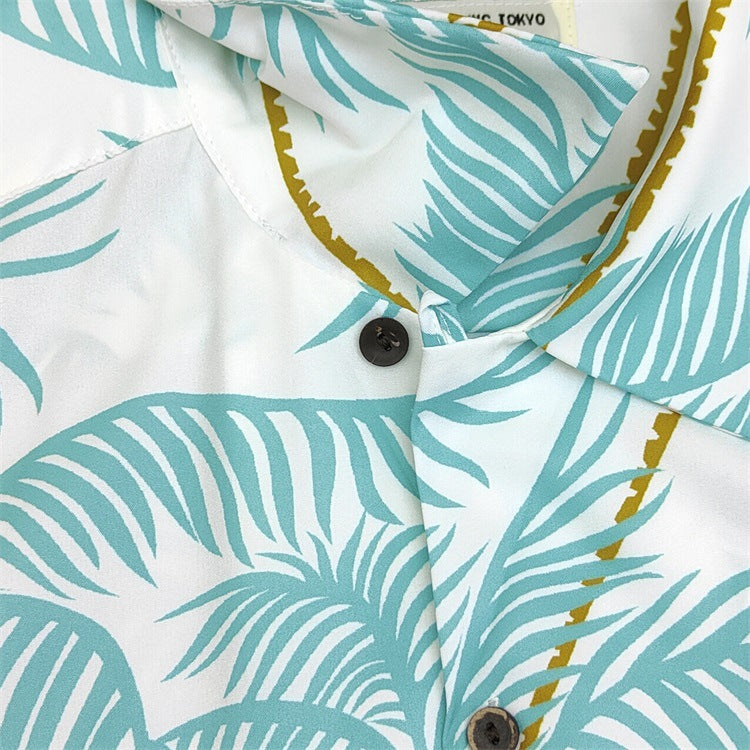 GUILTYPARTIES TIGER Shirts 19ss Coconut Tree, Palm Tree Man Silk Casual Hawaiian Short Sleeve Shirt