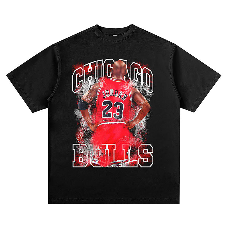 Nba T Shirt Jordan Printed Short-Sleeved T-shirt Loose Shoulder Cotton High-quality pure cotton comfortable and trendy clothing