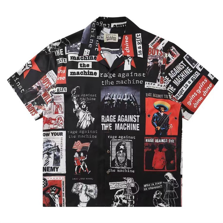 GUILTYPARTIES TIGER Shirts poster pattern, Cuban collar Hawaiian casual short-sleeved shirt for men and women