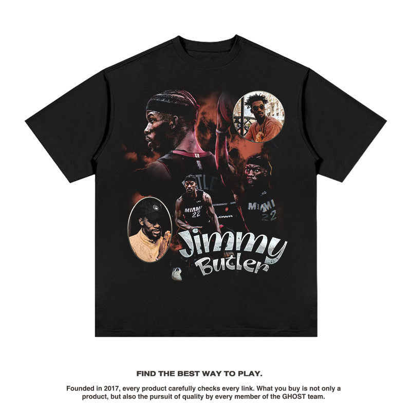 Nba T Shirt Summer Short-Sleeved T-shirt Heavy Cotton Washed Distressed Top for Men High-quality pure cotton comfortable and trendy clothing