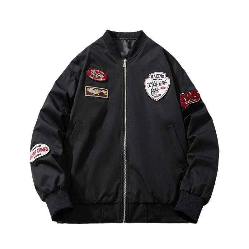 Men Vintage Jackets Vintage Towel Fleece Embroidered Jacket Baseball Suit Flight Suit