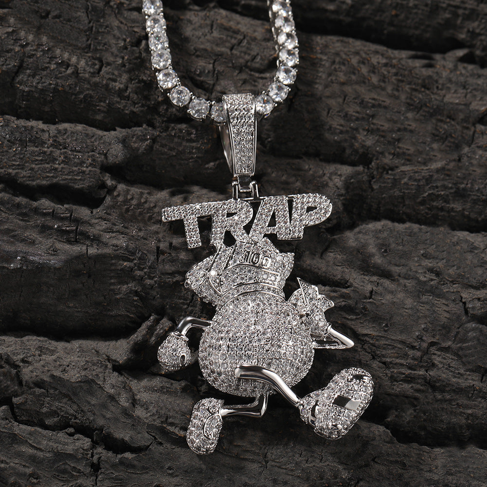 Jewelry Hip Hop TRAP Full Diamond Cartoon Pendant Fashion Necklace Spectrum