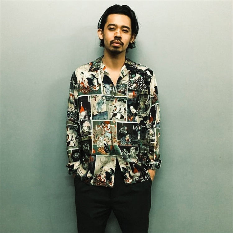 GUILTYPARTIES TIGER Long sleeved shirt 18aw, Ukiyo-e painting loose Hawaiian long-sleeved shirt men