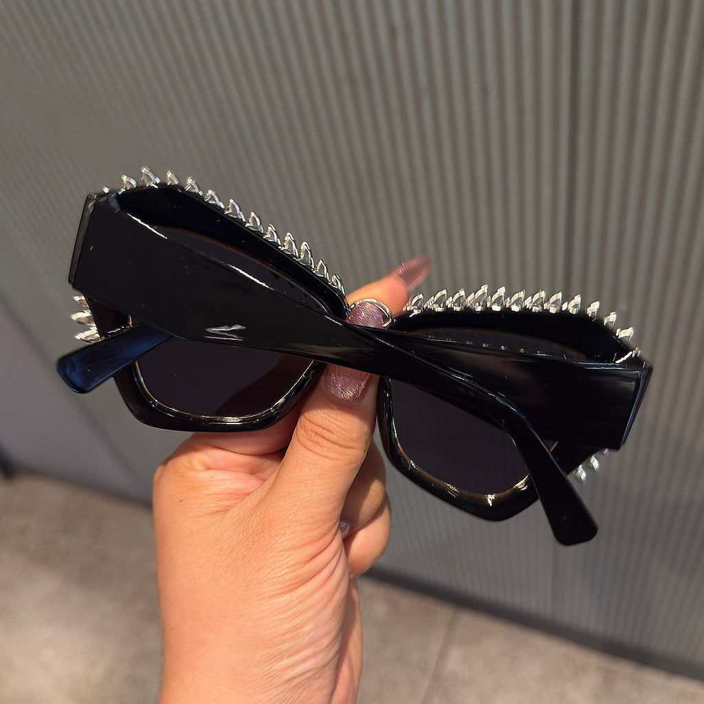 Trendy punk glasses flash diamond