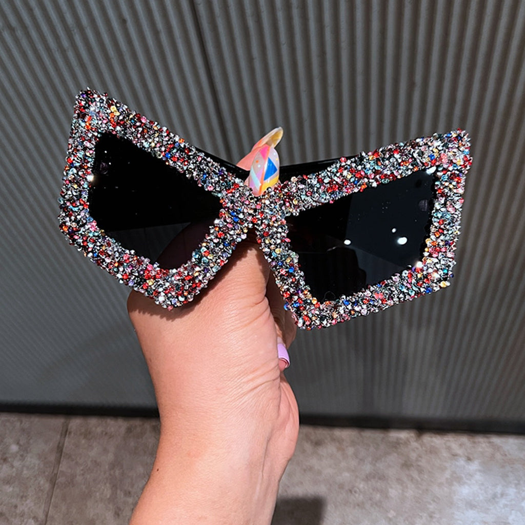 Trendy punk glasses large frame cat eye rhinestones