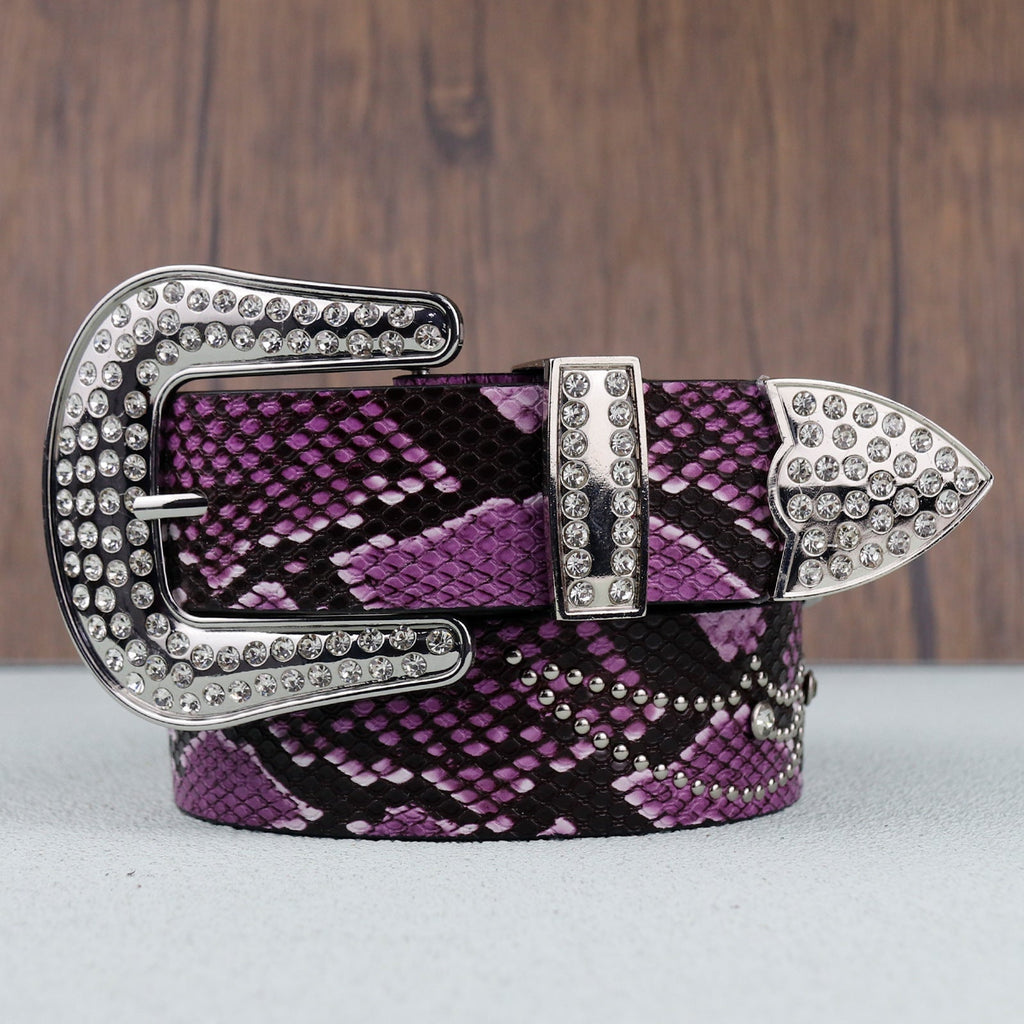 Hip-hop punk rhinestone belt python pattern