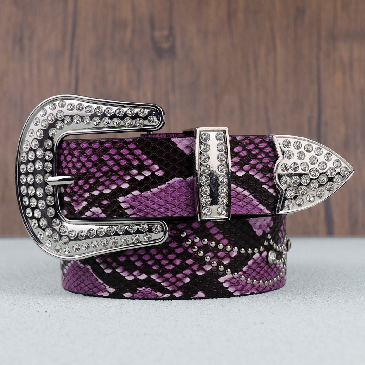 Hip-hop punk rhinestone belt python pattern