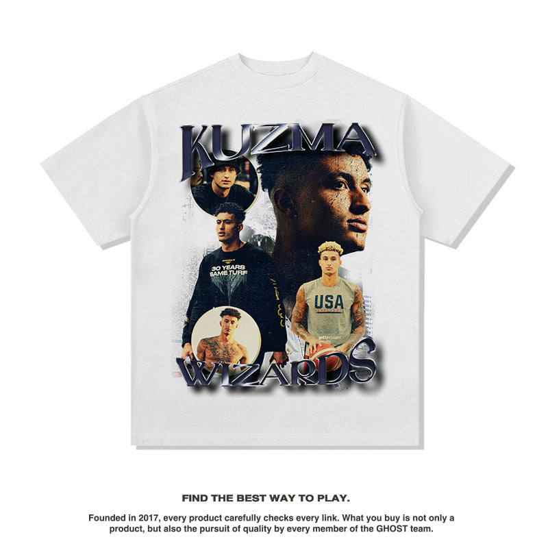 Nba T Shirt Kuzma European and American High Street Short Sleeve T-shirt Top American Street Loose Men and Women High-quality pure cotton comfortable and trendy clothing