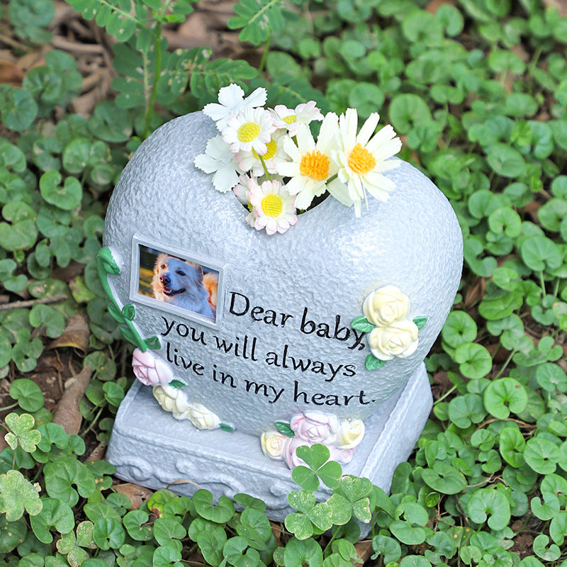 Pet Grave Marker Pet Cat Puppy Funeral Tombstone Heart Resin Urn Animal Cremation Storage Container