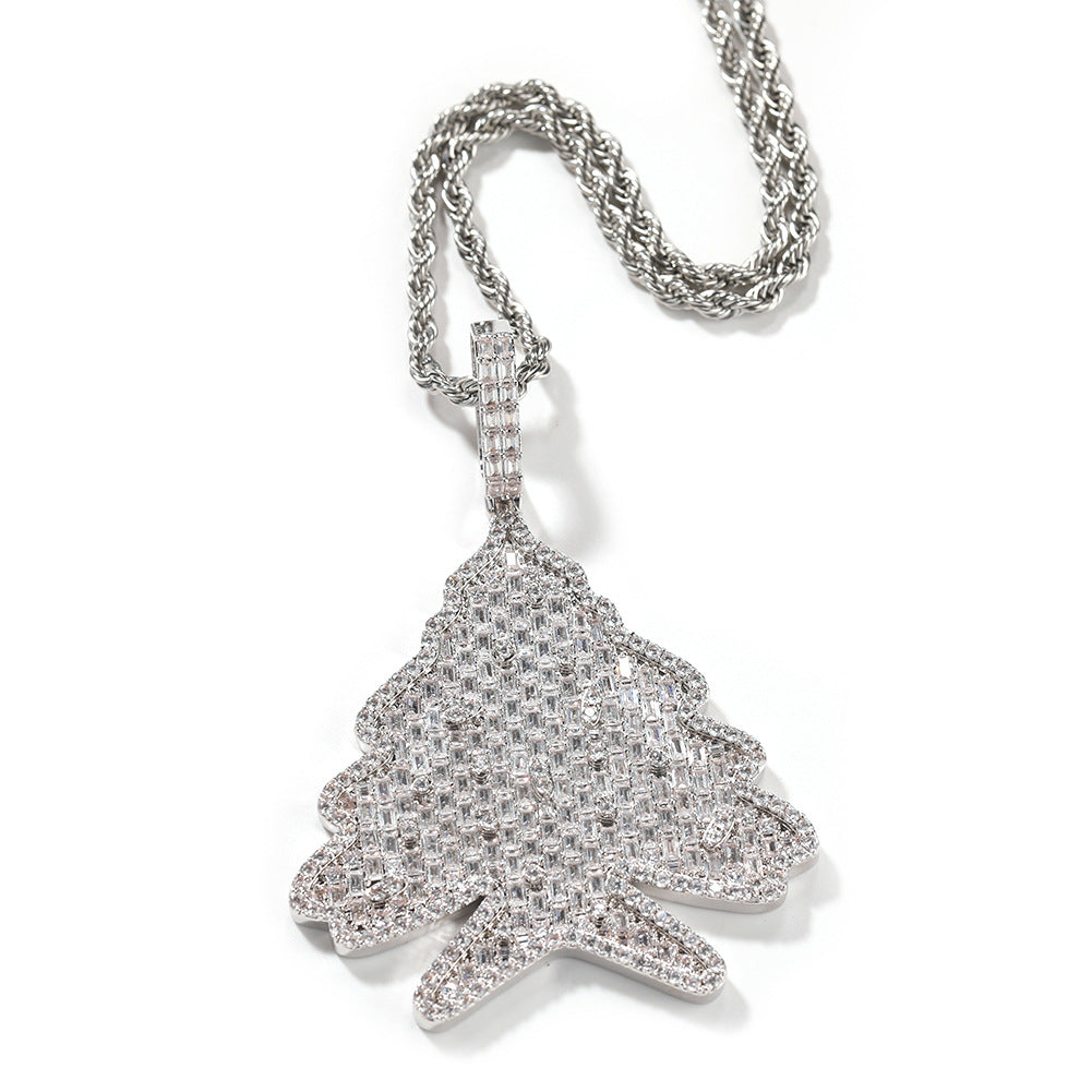 Jewelry Zircon Christmas Tree Hip Hop Pendant Necklace Spectrum