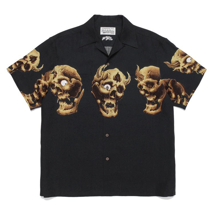 GUILTYPARTIES TIGER Shirts 21AW 56 TATTOO Tattoo, Skull Hawaiian Short Sleeve Shirt Men