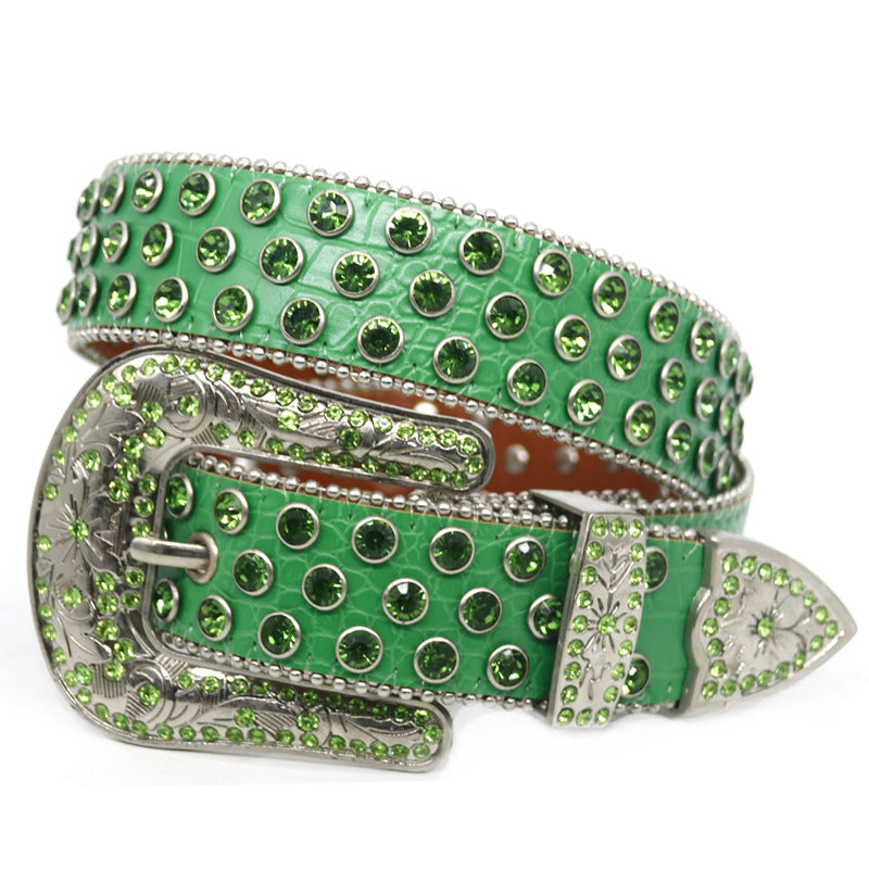 Hip-hop punk rhinestone belt women's alloy needle buckle