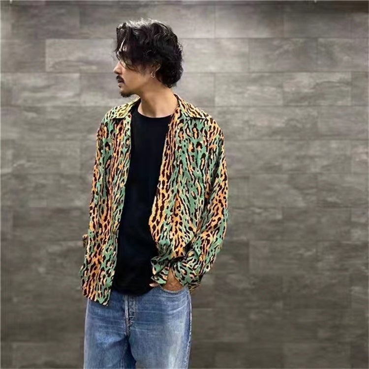 GUILTYPARTIES TIGER Long sleeved shirt LEOPARD OPEN Classic leopard print Hawaiian long sleeved shirt