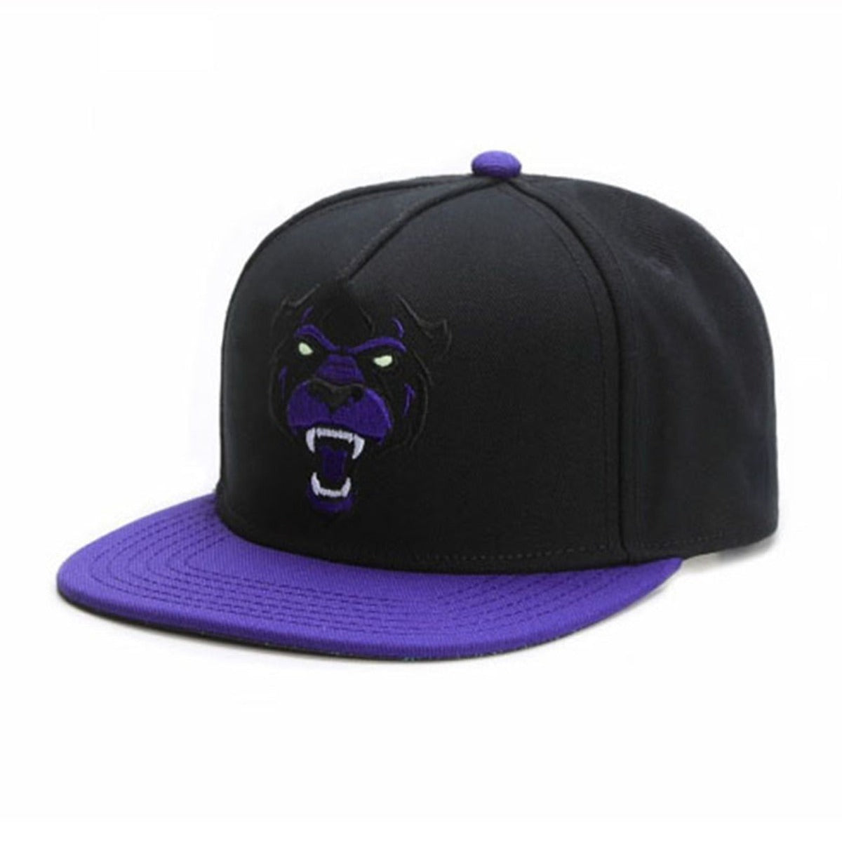 Trendy flat brimmed snapback hatscartoon purple leopard embroider summer
