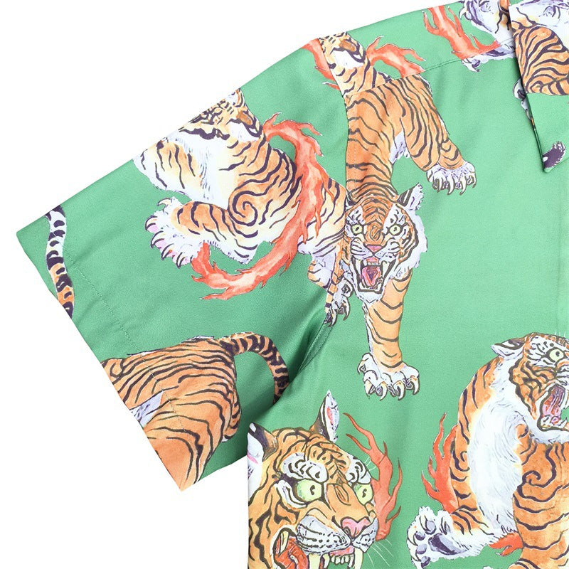GUILTYPARTIES TIGER Shirts 22SS Limited TimLehi Fire Ring Tiger Totem, Short Sleeve Shirt Men