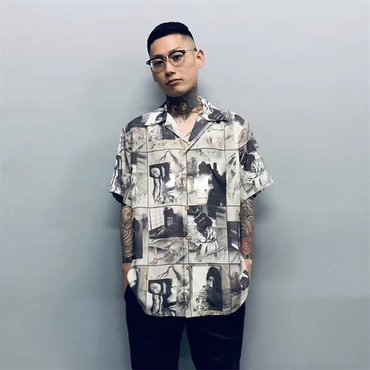 GUILTYPARTIES TIGER Shirts Sunshine and Rain Bound Ink Painting Araki Sutra Hawaiian Short Sleeve Shirt