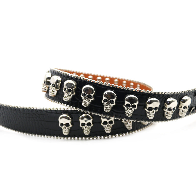 Hip-hop punk rhinestone belt western multi skull