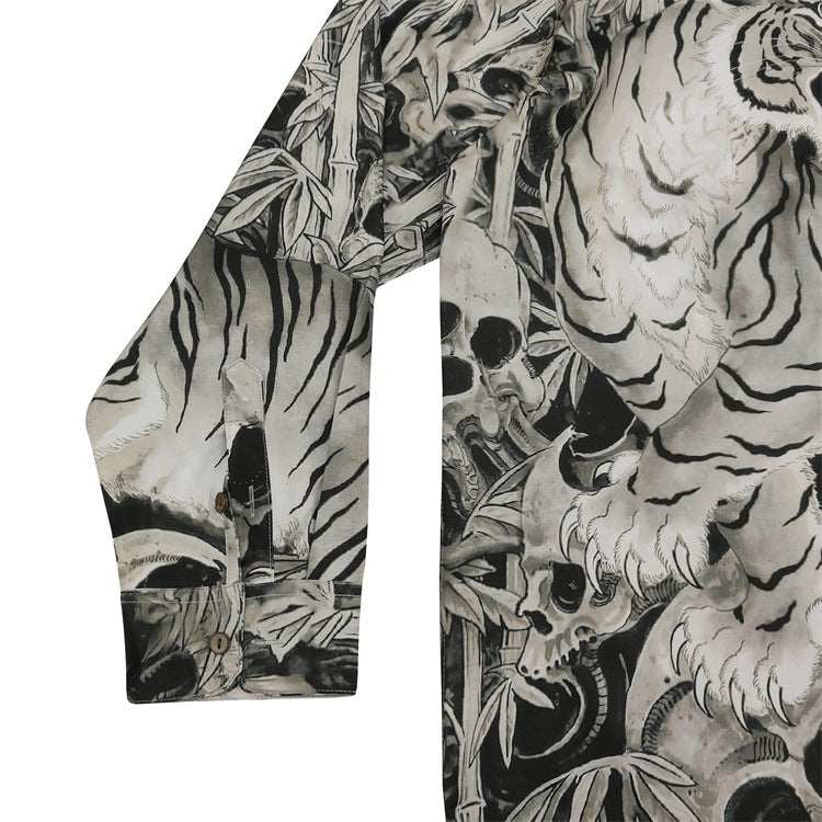 GUILTYPARTIES TIGER Long sleeved shirt 23FW Bamboo Forest Tiger TIMLEHI Hawaiian rayon long-sleeved shirt men