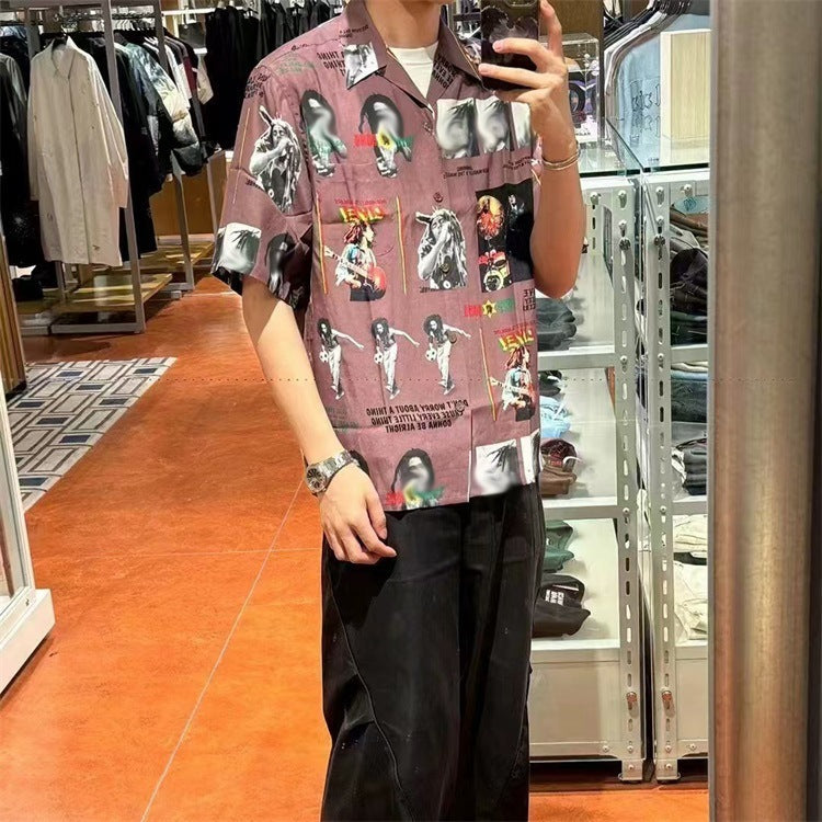 GUILTYPARTIES TIGER Shirts 24AW BOB MARLEY, Embroidered Hawaiian Short Sleeve Shirt Men