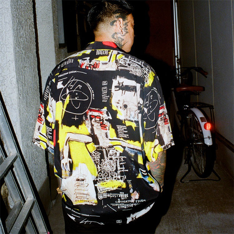 GUILTYPARTIES TIGER Shirts 24ss BASQUIAT, Graffiti Hawaiian Short Sleeve Shirt