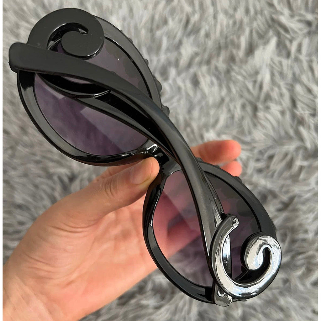 Trendy punk glasses dark rose round frame retro