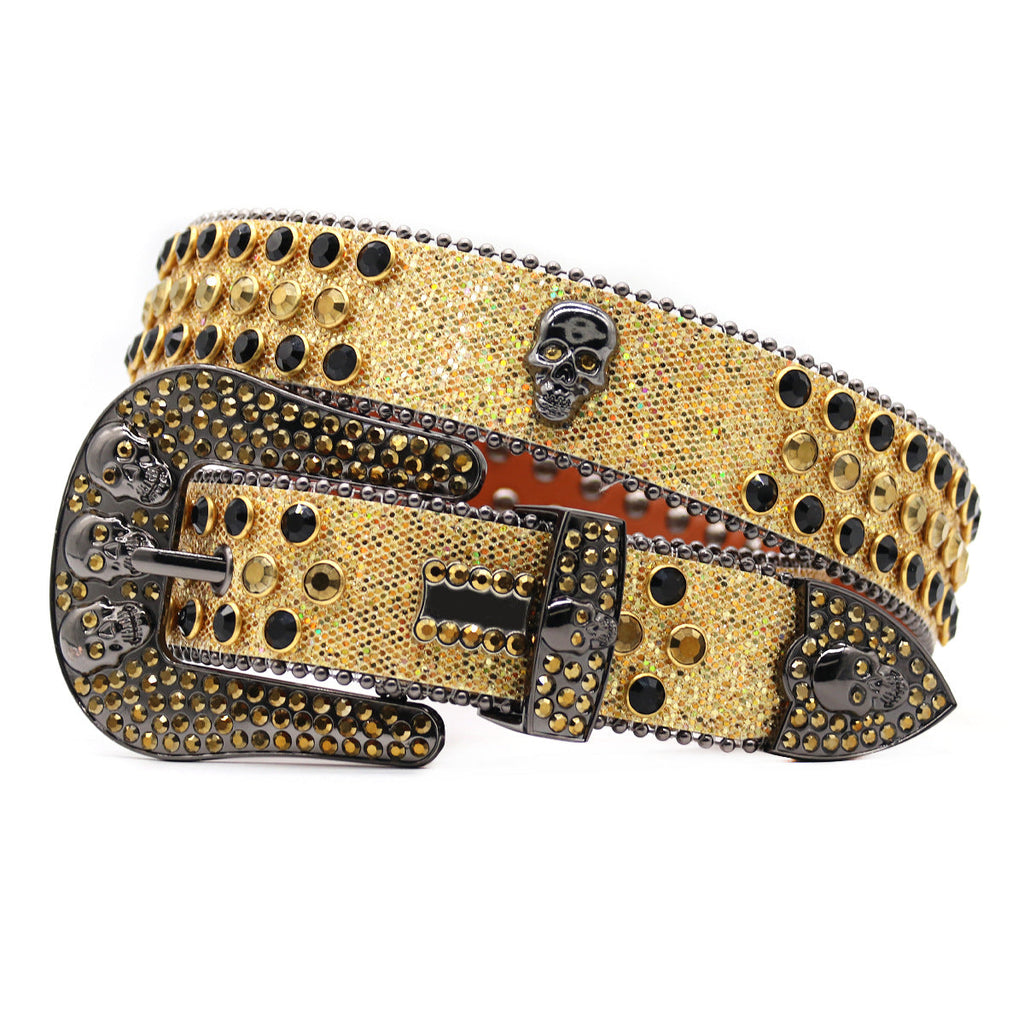 Hip-hop punk rhinestone belt rhinestone ghost head punk style