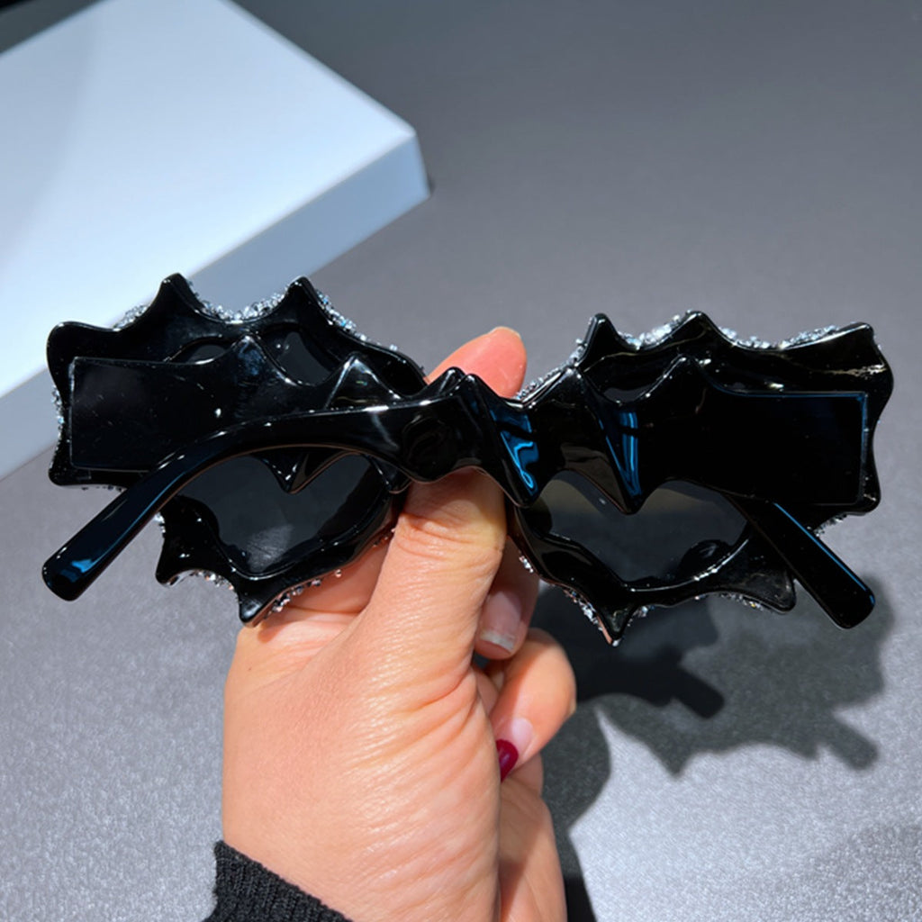 Trendy punk glasses asymmetrical full diamond y2k