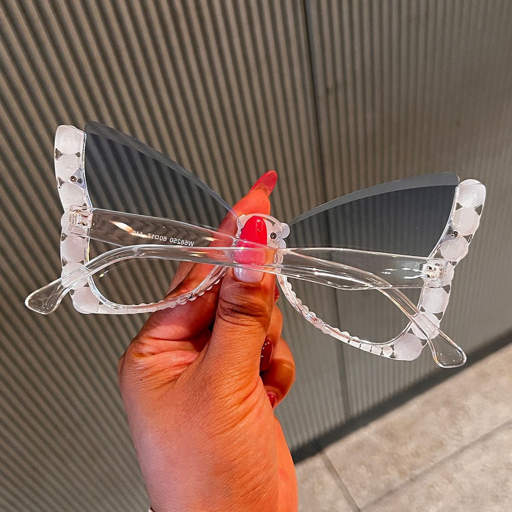 Trendy punk glasses retro pearl butterfly frame