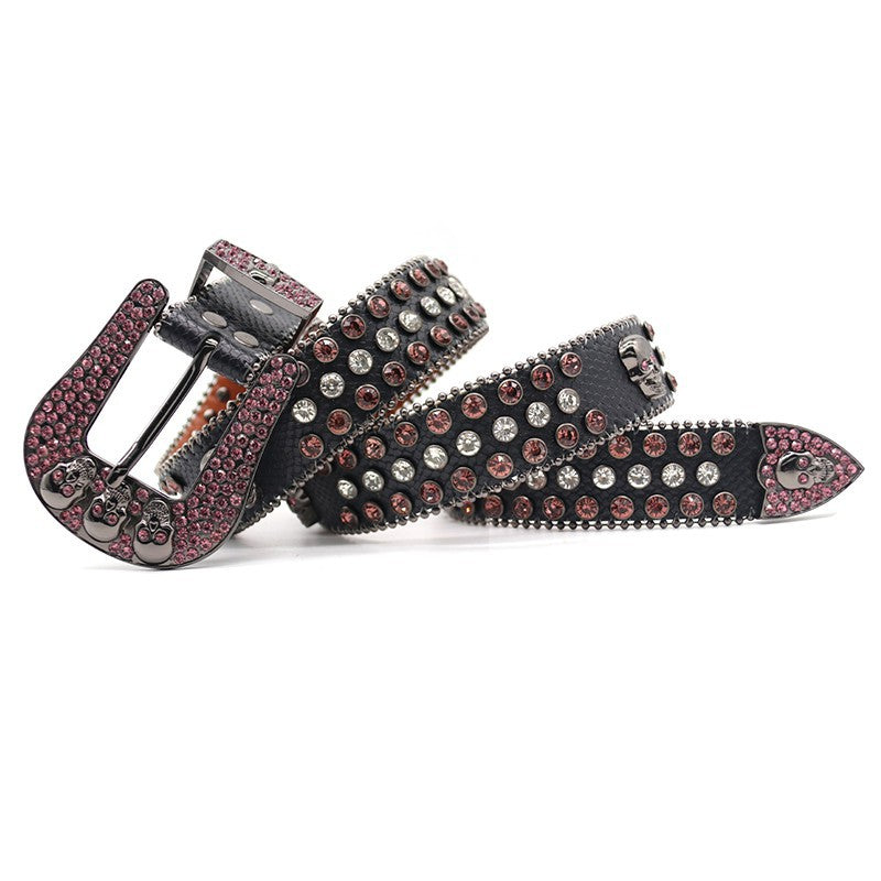 Hip-hop punk rhinestone belt skull y2k punk style