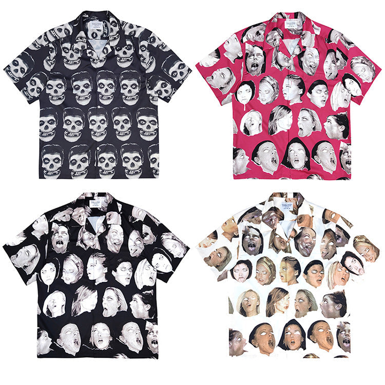 GUILTYPARTIES TIGER Shirts WEIRDO DAVE Portfolio Skull Hawaiian Short Sleeve Shirt Men
