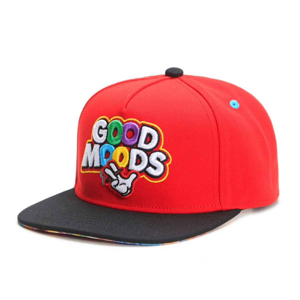 Trendy flat brimmed snapback hatsgood moodsembroider spring and summer cap
