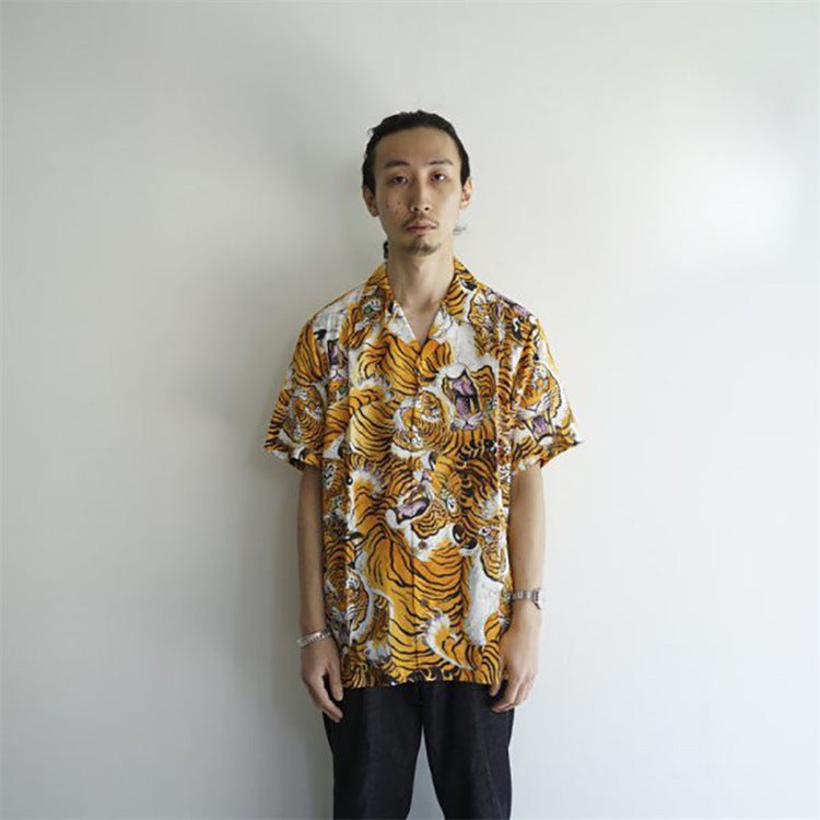 GUILTYPARTIES TIGER Shirts 19ss Tiger Print Tiger Totem Hawaiian Casual Short Sleeve Shirt Men
