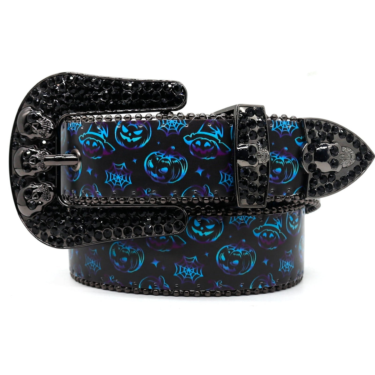 Hip-hop punk rhinestone belt halloween pumpkin head printing belt skull accessories