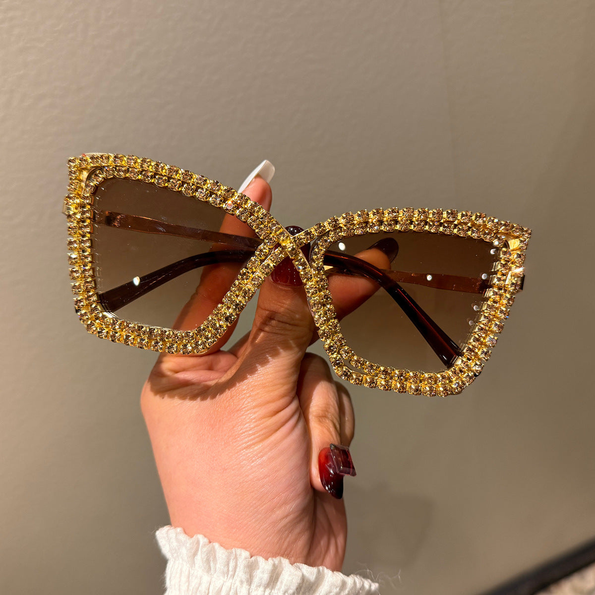 Trendy punk glasses cross frame big cat eyes with diamonds