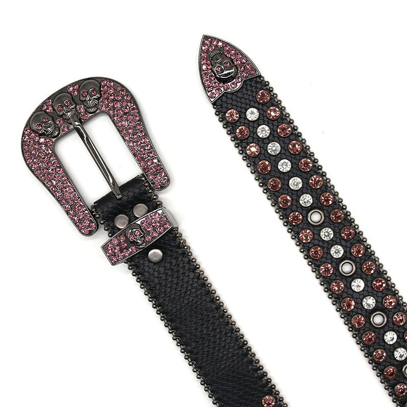 Hip-hop punk rhinestone belt skull y2k punk style