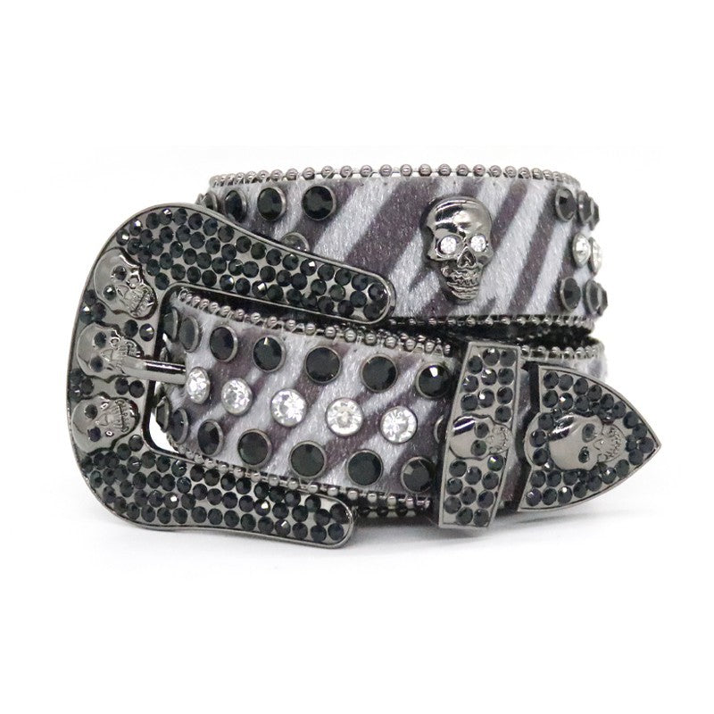 Hip-hop punk rhinestone belt skull pu leopard print punk style