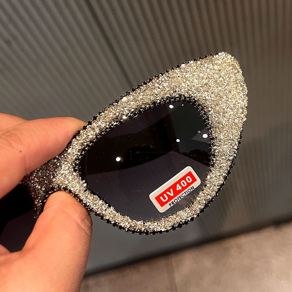 Trendy punk glasses big cat eye bling diamond